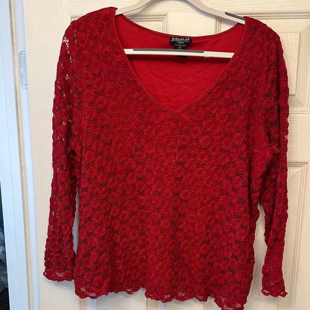 St. John's Bay Red Lace V-Neck Blouse